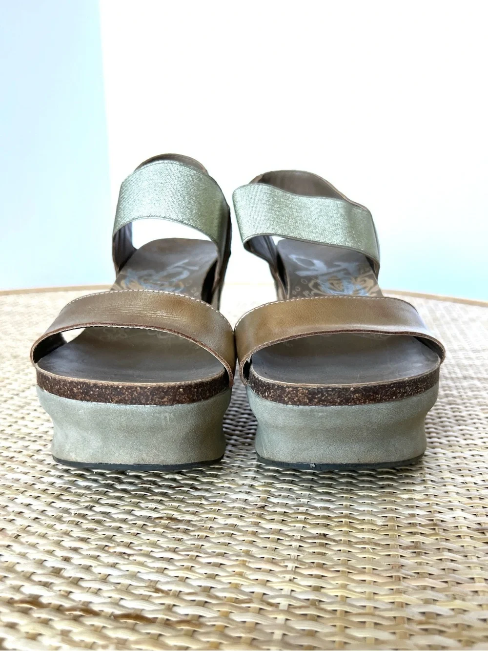 OTBT Bushnell wedge sandal metallic bronze platform sole leather/textile upper 9
